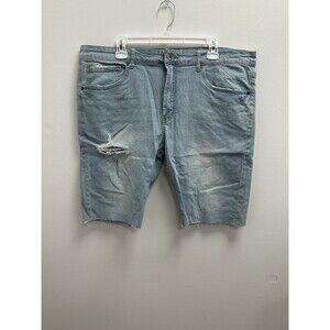 Fashion Nova Denim Jean Shorts Men's 38 Blue Light Wash Distressed Casual